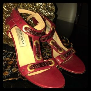 JIMMY CHOO Burgundy Snake Skin Heels